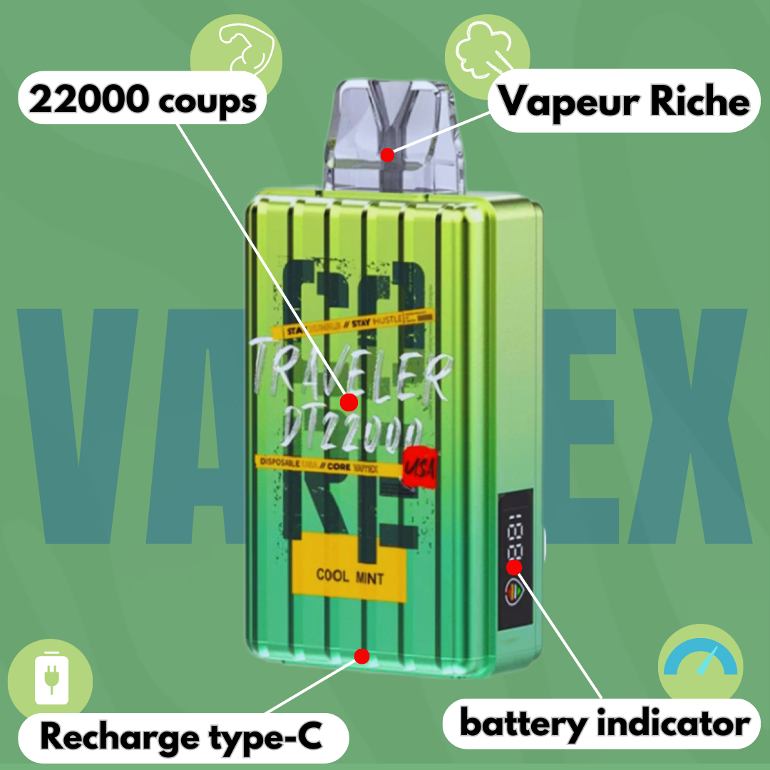 VAPTEX-22000 coups Rechargeable 🔌